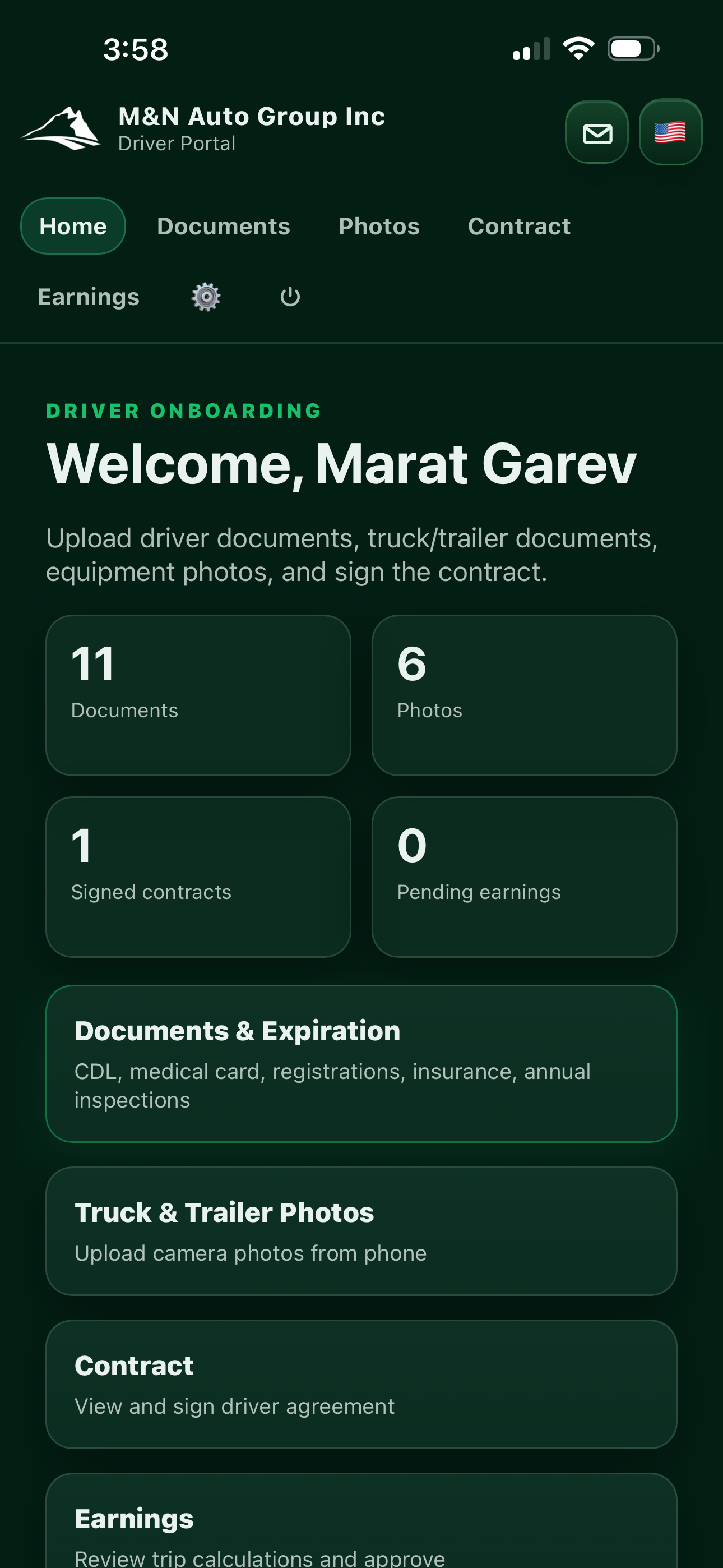 M&N Driver App interface