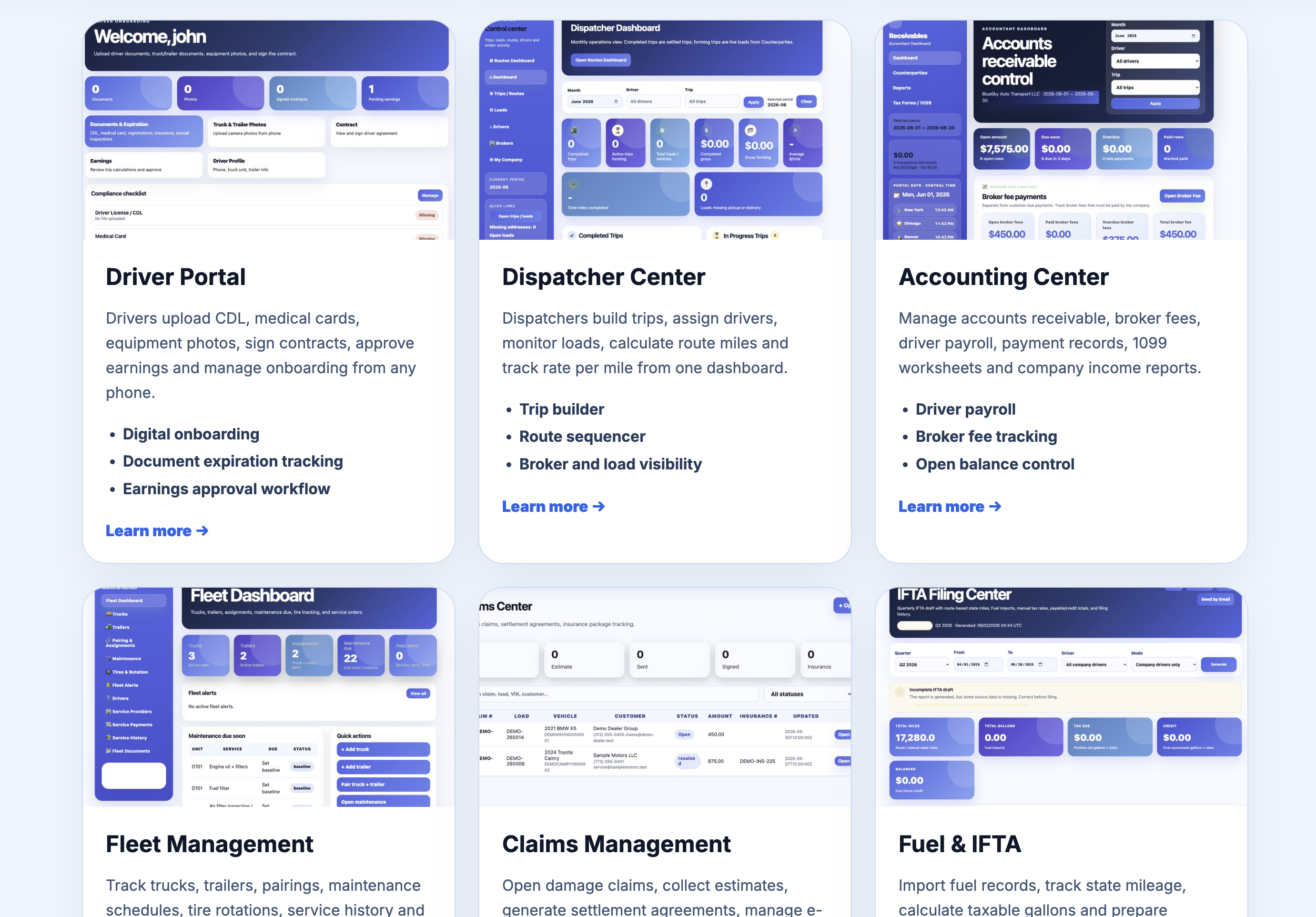 Driver Portal feature dashboards